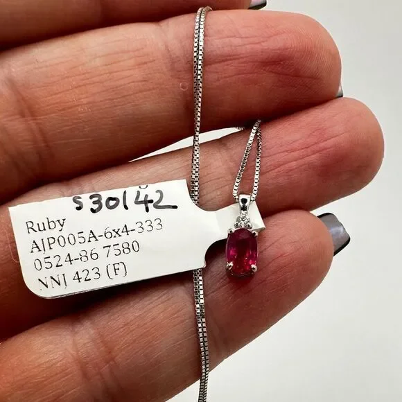 NWT 6x4mm, .60ct Ruby, diamond pendant in WG w/ ~17.75" WG box chain necklace! - Picture 5 of 17